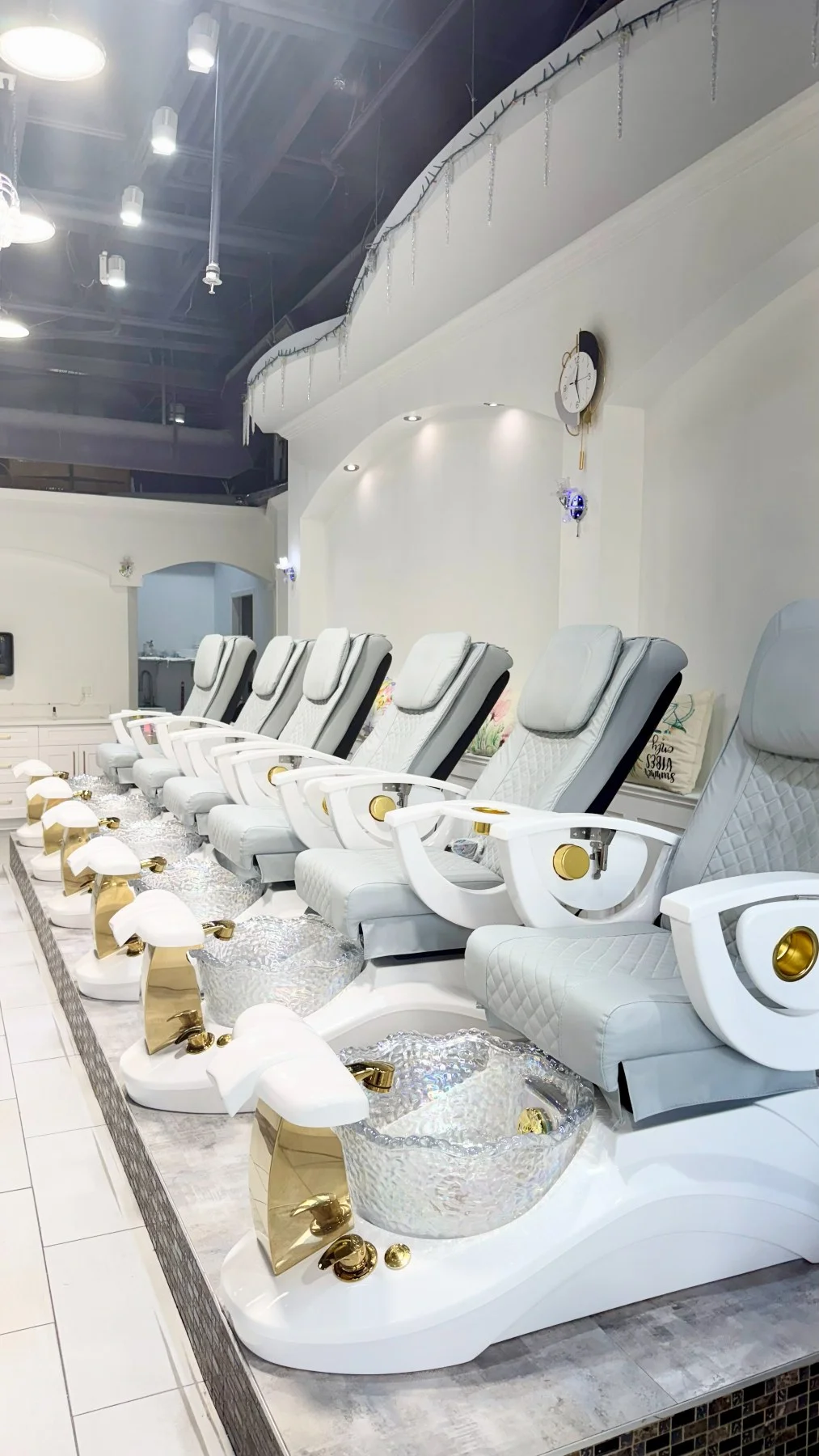 New pedicure chairs and glass foot baths at L’Amour Nail Spa